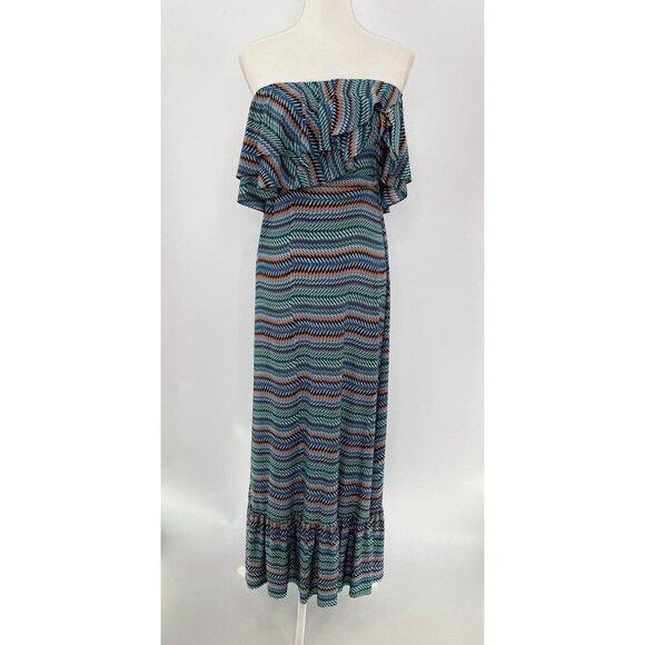 T-Bags Los Angeles Dress Women’s Geometric Strapless Ruffles Maxi Dress‎ Size XS - Picture 1 of 12